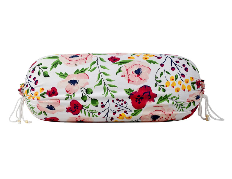 Kuber Industries Flower Printed Cotton Bolster Cover|Ideal 16x32 Inch Size|Soft & Smooth Cotton|Deewan Round Pillow Cover|Pack of 2 (White & Pink)-44KM0129