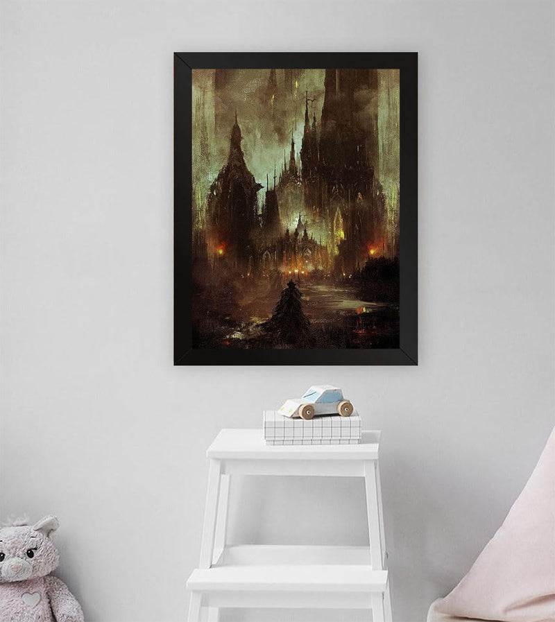 GADGETS WRAP Printed Photo Frame Matte Painting for Home Office Studio Living Room Decoration (11x17inch Black Framed) - Dark City (2)