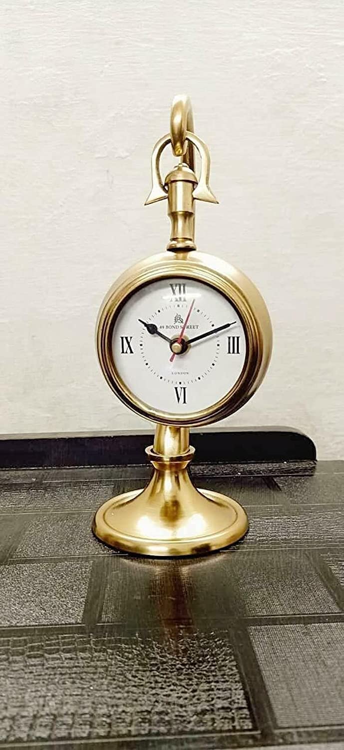 ALI NAUTICAL Antique Brass Table Top Clock Desk Clock & Hanging Tabletop Clock for Home & Office Living Room Kids Room Studio Decoration Gift Item