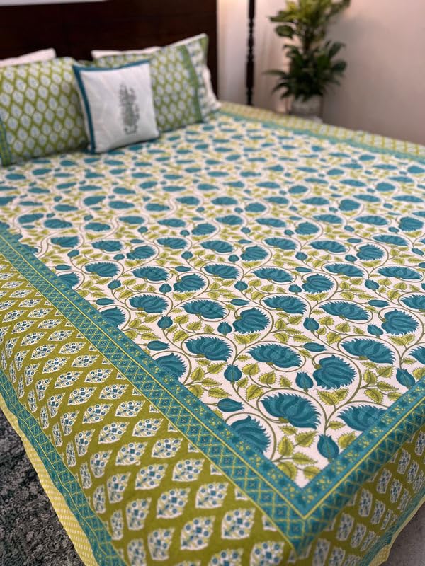 INDIEROOTS BY RENE Indiroot jaipur King Size | 90 * 108 Inches | Green Floral