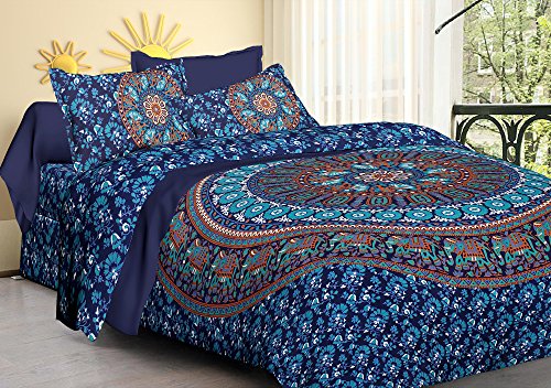 PYAARA PRINTS® 100% Cotton Sanganeri Rajasthani Jaipuri Traditional bedsheet for Double Bed Cotton King Size Bedsheet with 2 Pillow Covers (90X108 inches) (Multi-24)