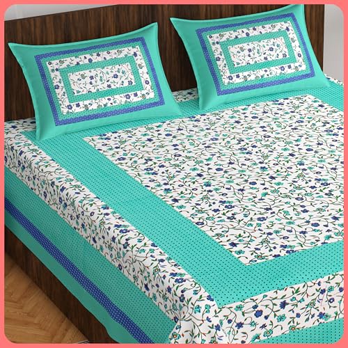 100% Cotton Double Bedsheet for Double Bed King Size Traditional Jaipuri Bedsheet with 2 Pillow Covers - Multi50