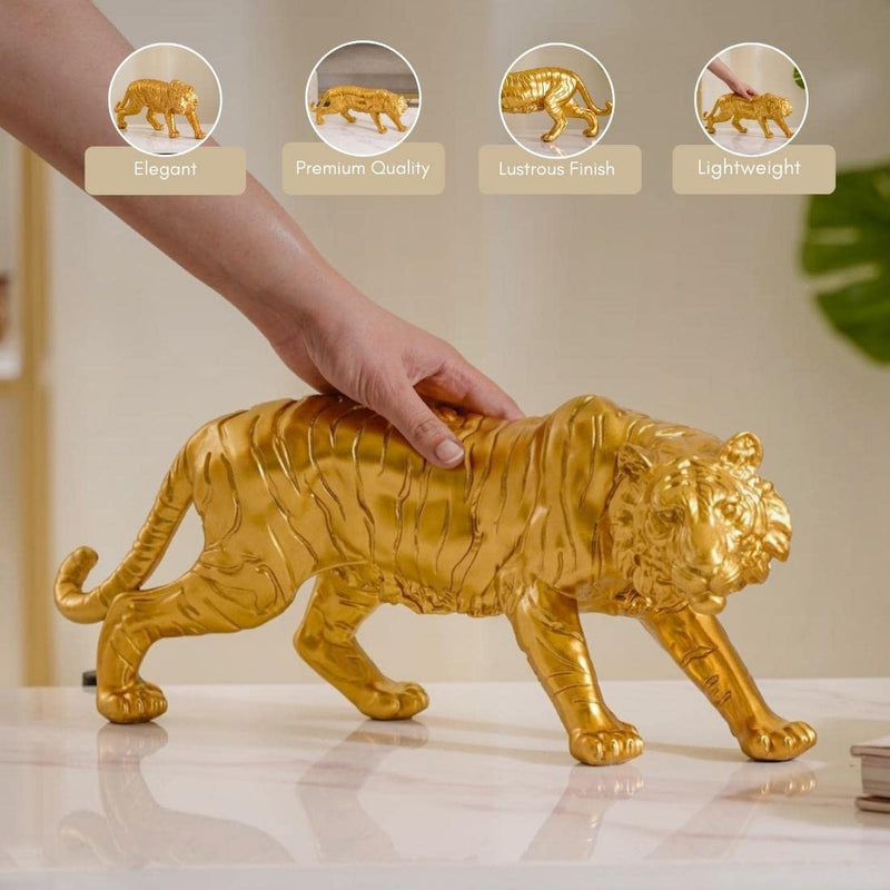 Nestasia Golden Royal Bengal Tiger Resin Showpiece with Smooth Metallic Finishing for Home Decor, Living Room, Shelf, Centre Table | Perfect for Gifting (16.5 Inch)