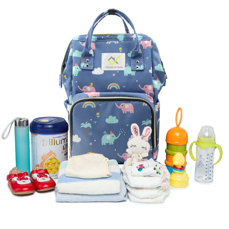 House of Quirk Baby Diaper Bag Maternity Backpack (Blue Elephant Printed)