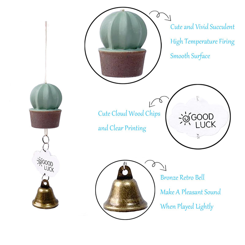 Yindella Green Cactus Ceramic Wind Chimes 28x6x4CM Frosted Surface Crisp Sound Desert Inspired Decor for Outdoor Spaces Patio and Garden (Cactus)