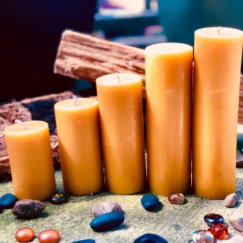 100% Pure Beeswax Pillar Candles | Handmade Beeswax Pillar Gift Set | Beeswax Pillar Candle Sets 14" 9" 6" 5" 4" 3" | Candle Collection Gift Set (Set of All 6)