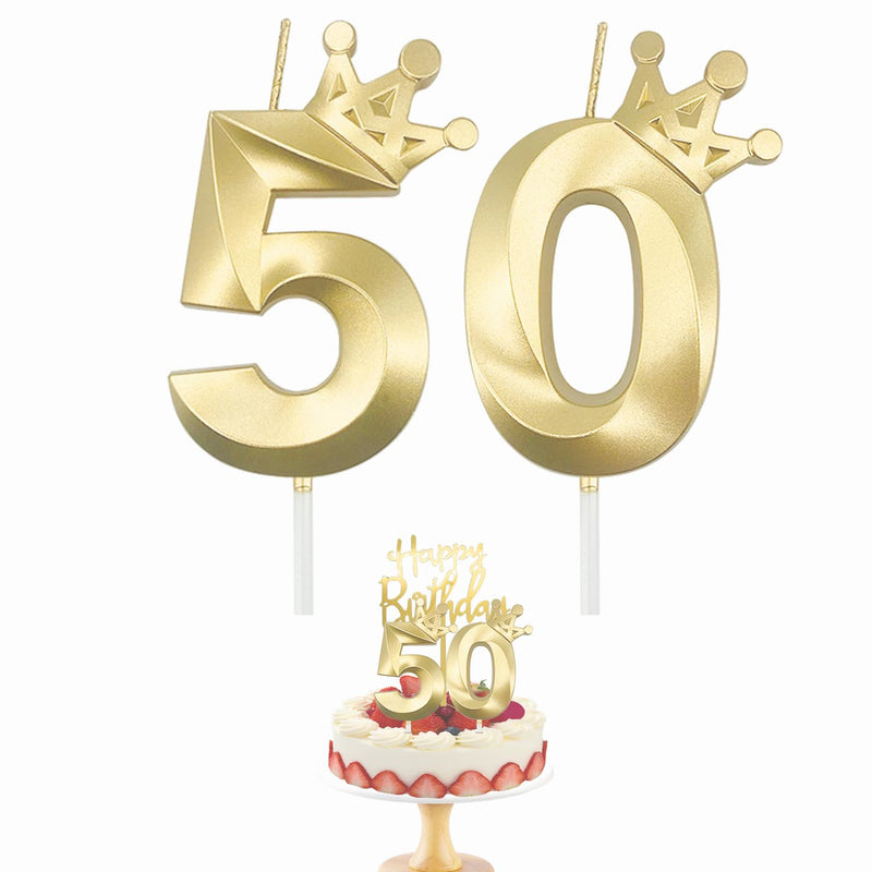 Crown Number 50th Birthday Candle Happy Birthday Cake Topper 3.1 Inch Happy Birthday Number Candle for Cake Birthday Anniversary Kids Adults