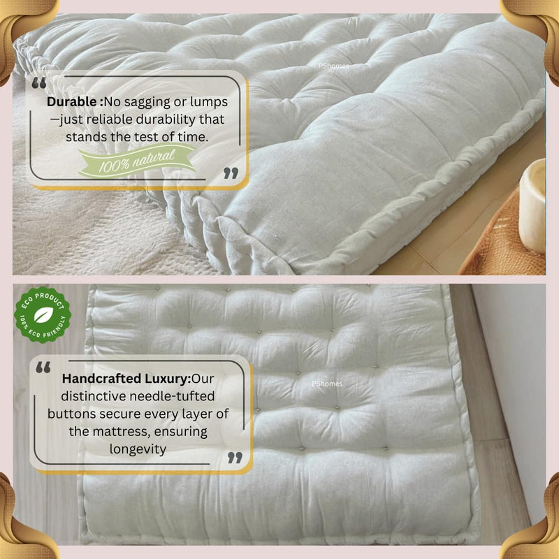 PShomes Organic White Cotton Mattress with Anti-Sag Guarantee | 72x36 inches | Hypoallergenic | Breathable | Foldable Orthopaedic Single Bed | Diamond Stitching | 2Yr Warranty | Eco-Friendly