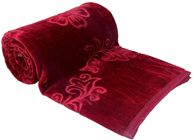 OMAJA HOME Ultra Soft Luxurious Embossed Very Warm Korean Mink Blanket Single Bed for Winter - (Maroon, 60 x 90 Inches)