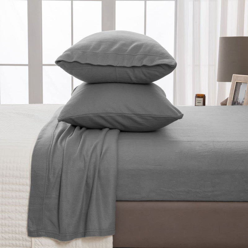 Great Bay Home 4 Piece Micro Fleece King Grey Sheet Set | Super Soft, Cozy Extra Plush Polar Fleece Bedding Sheets & Pillowcases | Microfleece Winter Sheets (King, Paloma Grey)