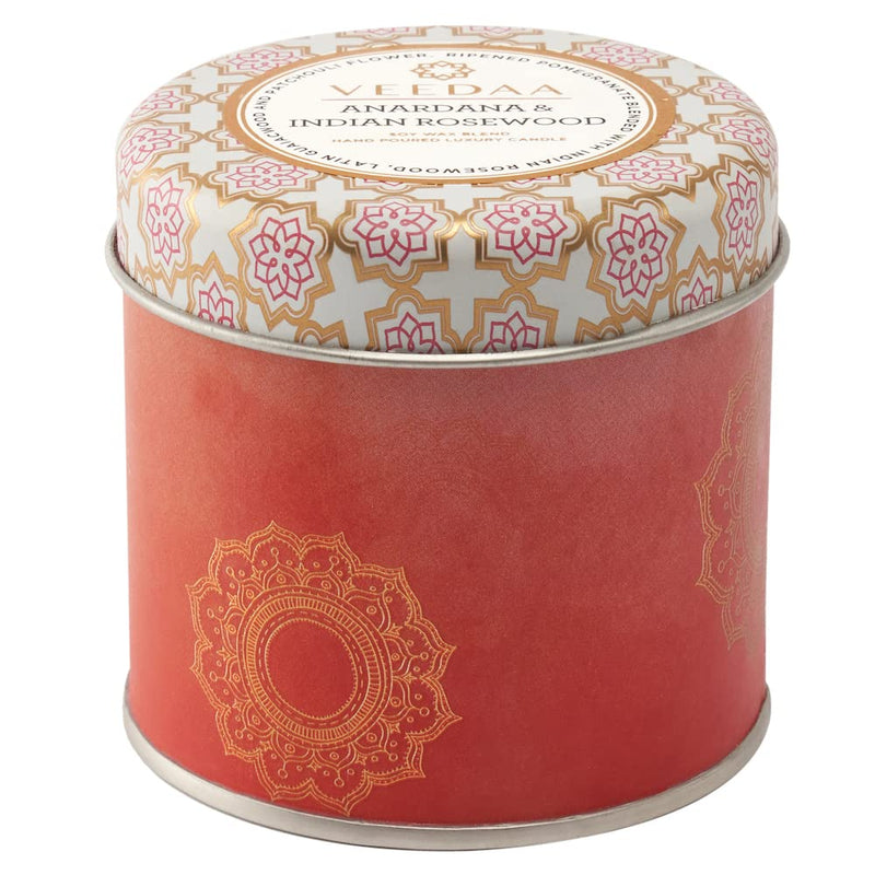 VEEDAA Anardana & Indian Rosewood Soy Wax Mason Tin Scented Candle (Burns 25 hours)