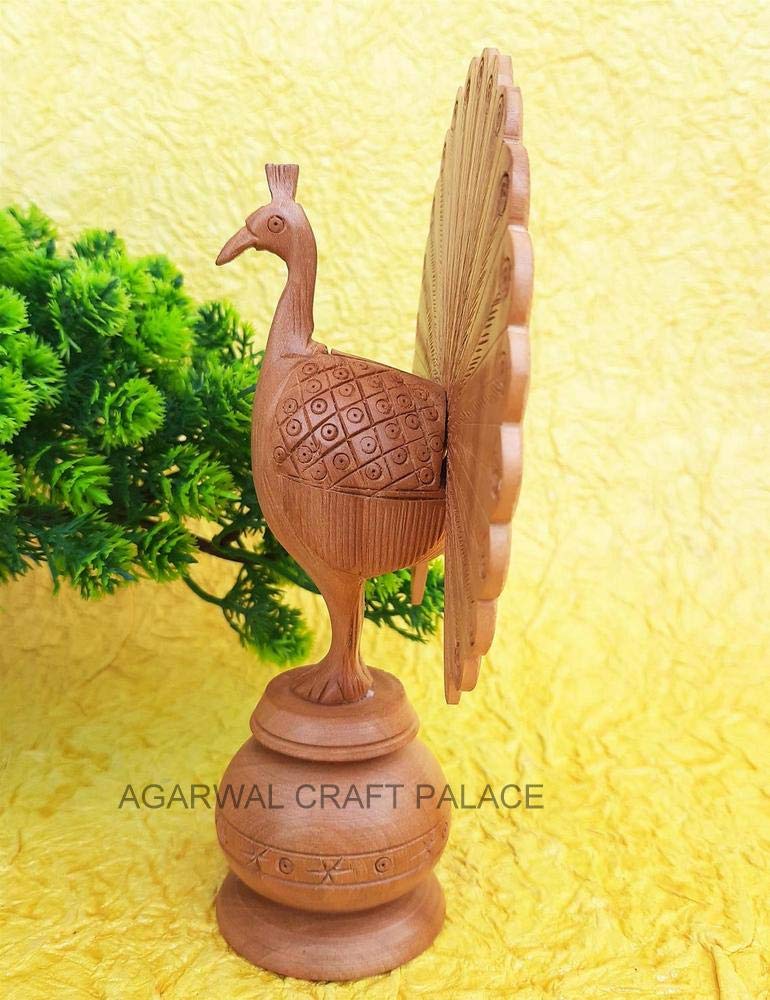 Agarwal Craft Palace Wooden Peacock, Wood Carving Peacock, Dancing Peacock, Peacock Showpiece, Wooden Peacock for Home Decor, Peacock Statue, Rajasthani Wooden Art, Open Feather Peacock (6 Inch)