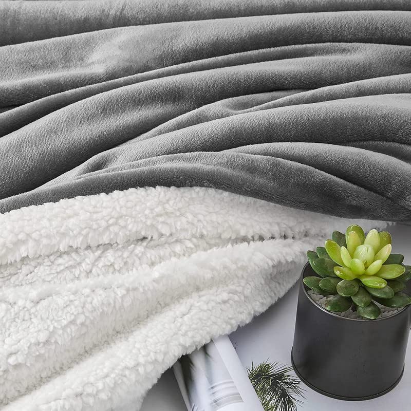 BSB HOME Sherpa Fleece Blanket Double Size Winter Super Soft Extra Warmest and Heavy Thick Winter 500Gsm Bed Blankets for Couch Sofa Bed, 90" X 90" (Grey, Lightweight), 300 TC