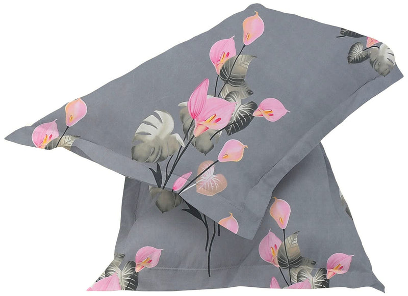 BSB HOME 100% Cotton Feel 160 TC Big Flower Printed Double Bedsheets with 2 King Size Pillow Cover, (90X90 Inches, 7x7.5 Feet, Pink & Grey Flower), 160tc, Under 200 tc