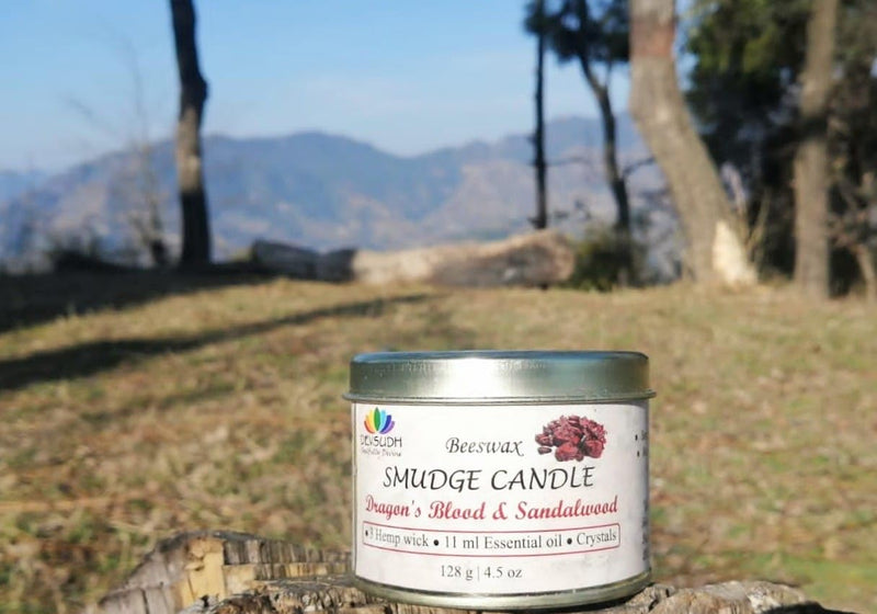 DEVSUDH Dragon's Blood & Sandalwood Smudge Candle (Organic Beeswax & Hemp wick)|India's 1st Triple Hemp wick candle|Manifestation candle,Removes negative energy|Yoga,Meditation,Spa,Reiki,Aromatherapy|