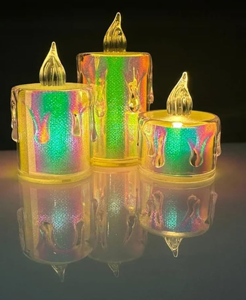 Vital Creations Acrylic Rainbow LED Candles Flameless Smokless Decorative Tea Light for Home Decor Diwali Christmas, Transparent, 6 Pcs