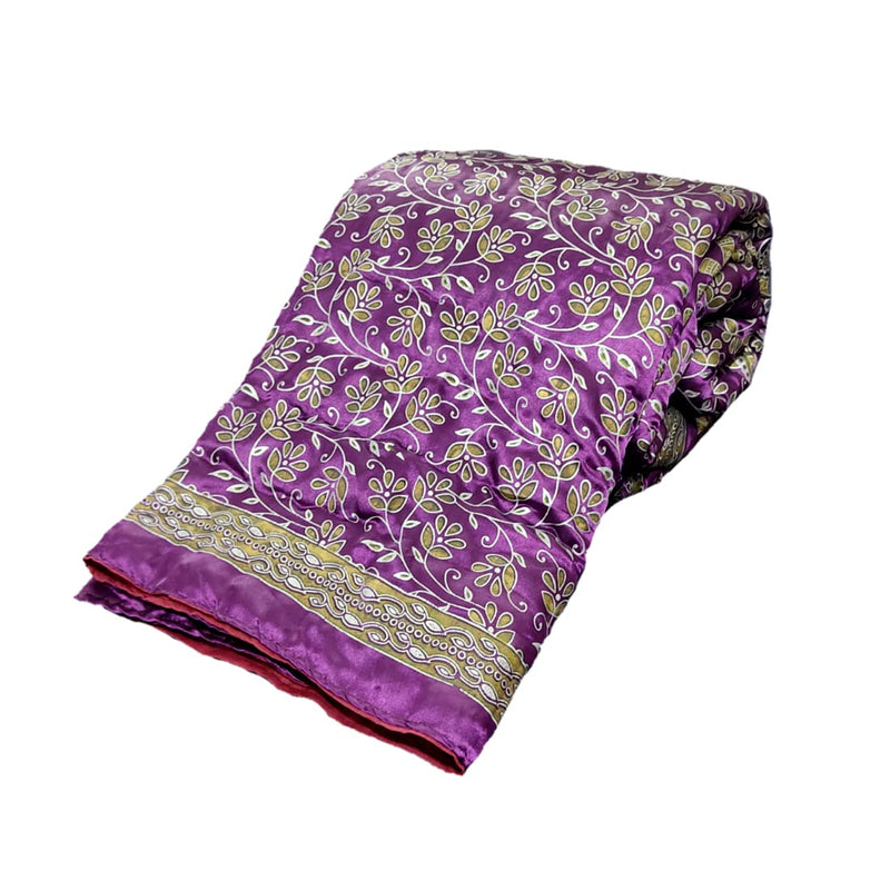 Gnudi Single Bed Silk, Floral Flower Print Soft Quilt for Mild Winter (Purple)