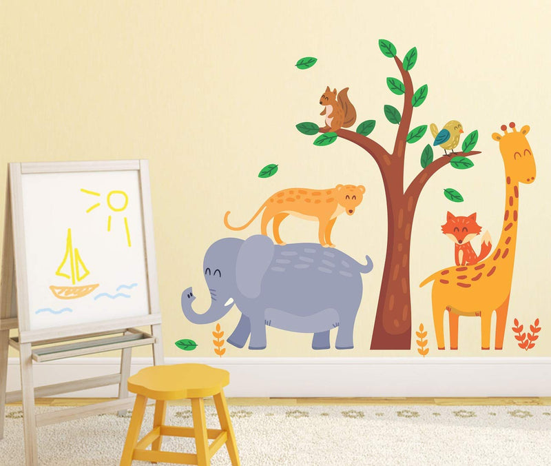 Tuffuk Jungle Animals Large Vinyl Wallstickers for Home Decorations(80 cm x 70 cm)5TZ0170