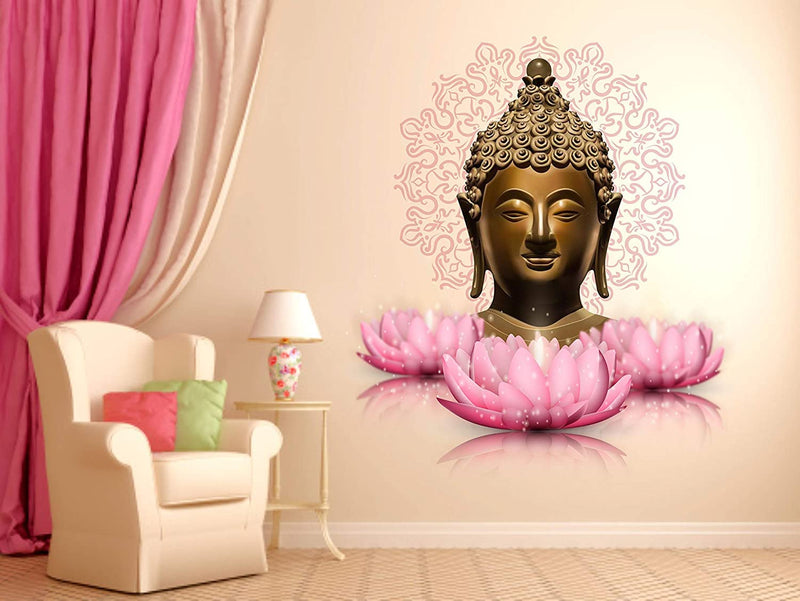 Techgifti Flowers Buddha Lotus Wall Sticker for Motivational,Living Room, Bedroom, Kids Room, Office (Size - 49CM X 58CM)