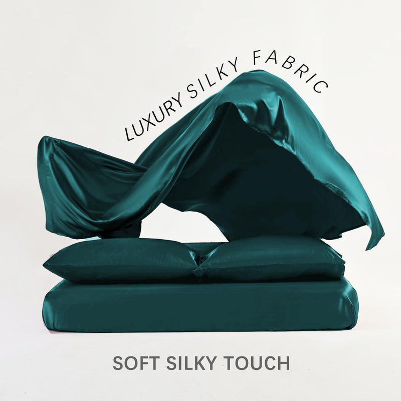 Cloth Fusion Satin Bedsheet for Queen Size Bed, Perfect for Romantic Night, Excellent Gift for All Celebrations, Set of 1 Satin Sheet 90"X100" & 2 Pillow Covers (Peacock Green)