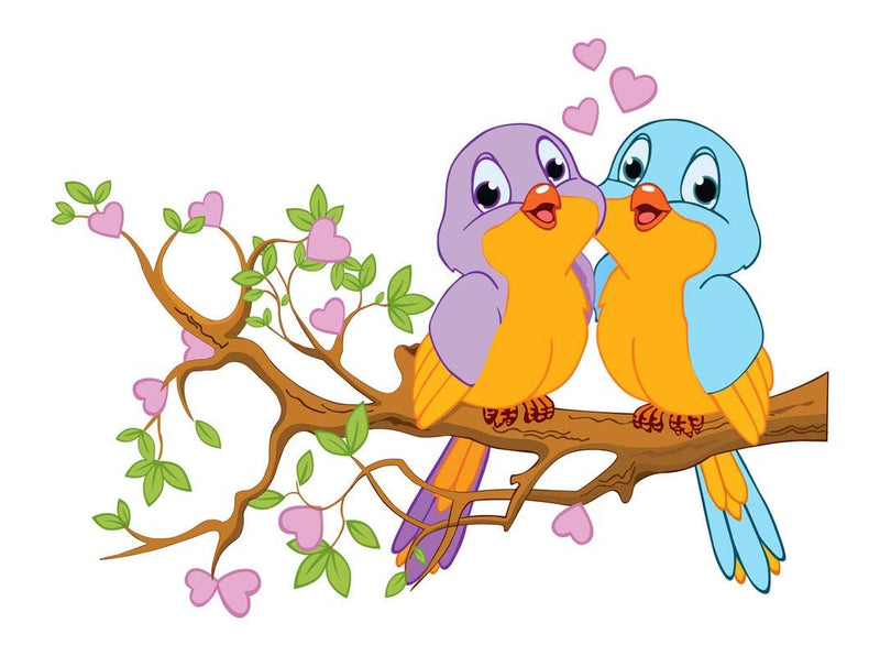 MGHY Trending Beautiful Love Birds Sitting on The Tree Wall Sticker for Bedroom, Living Room