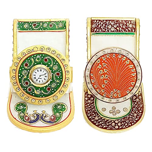 Handicraft Kingdom Mobile Holders For Home Use For Bed Use For Office Desktop Table | Smart Cell Phone Stand With Inbuilt Small Clock For Iphone Android | Approx Size (4.5 Inch & Wt (1150 Gm Pack Of 2