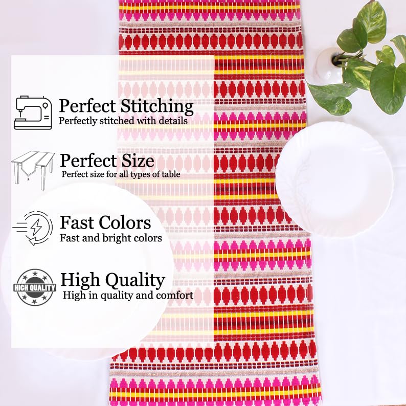 STITCHNEST Aztec Red Woven Fabric Table Runner with Tassel (13 X 60 Inches)