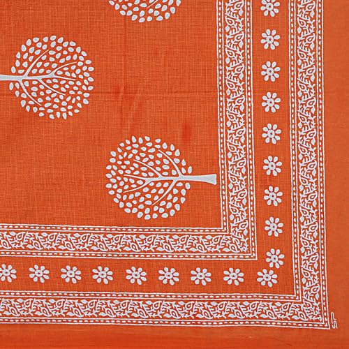 JAIPUR PRINTS Cotton Blend Traditional Jaipuri Printed Double Bedsheet for Double Bed King Size with 2 Pillow Covers - Orange