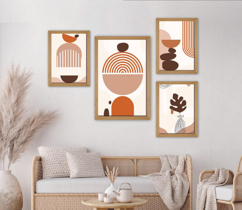 SAF paintings Set of 4 Modern Art Premium Brown frame painting for Wall Decoration SA-B30M1K3