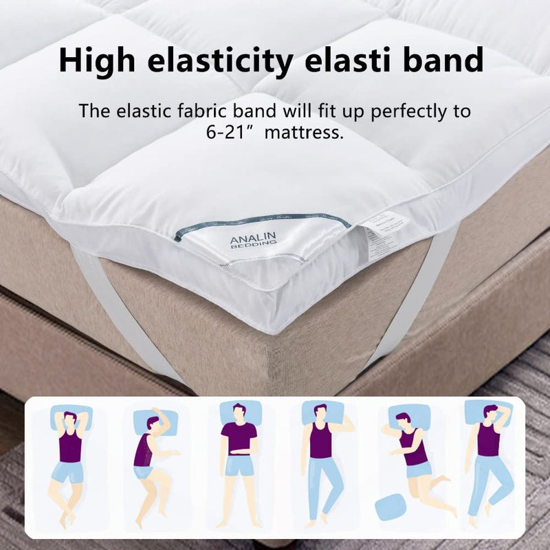 ANALIN Mattress Pad Twin Size - Breathable Comfort Mattress Cover, Quilted Fitted Mattress Topper with Anchor Bands Fits 8-21 Inch Mattress, Soft Fluffy Pillow Top