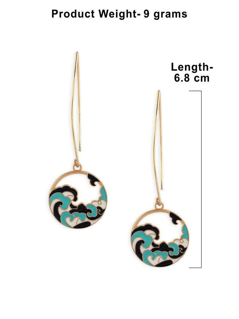 Zaveri Pearls Blue Enamelled Sea Wave Contemporary Drop Earring For Women-ZPFK16799