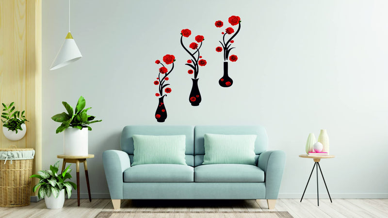 Techgifti Flower Pots Wall Sticker Standard Size- (Flower Pot_04)