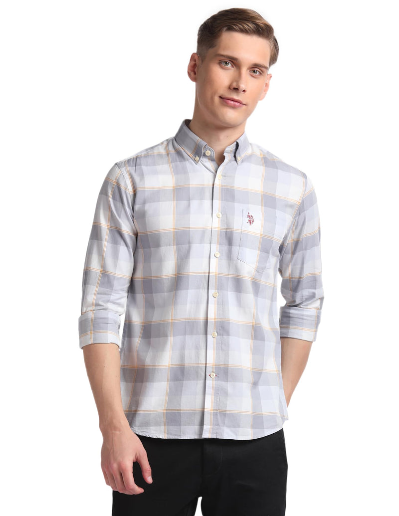 U.S. POLO ASSN. Men's Checkered Regular Fit Shirt (USSHT2020_Grey