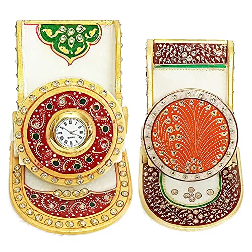 Handicraft Kingdom Mobile Holder for Car Dashboard | Smart Cell Phone Stand with Inbuilt Small Clock for Office | Approx Size (4.5 Inch) & Wt (1150 Gm) Pack of 2