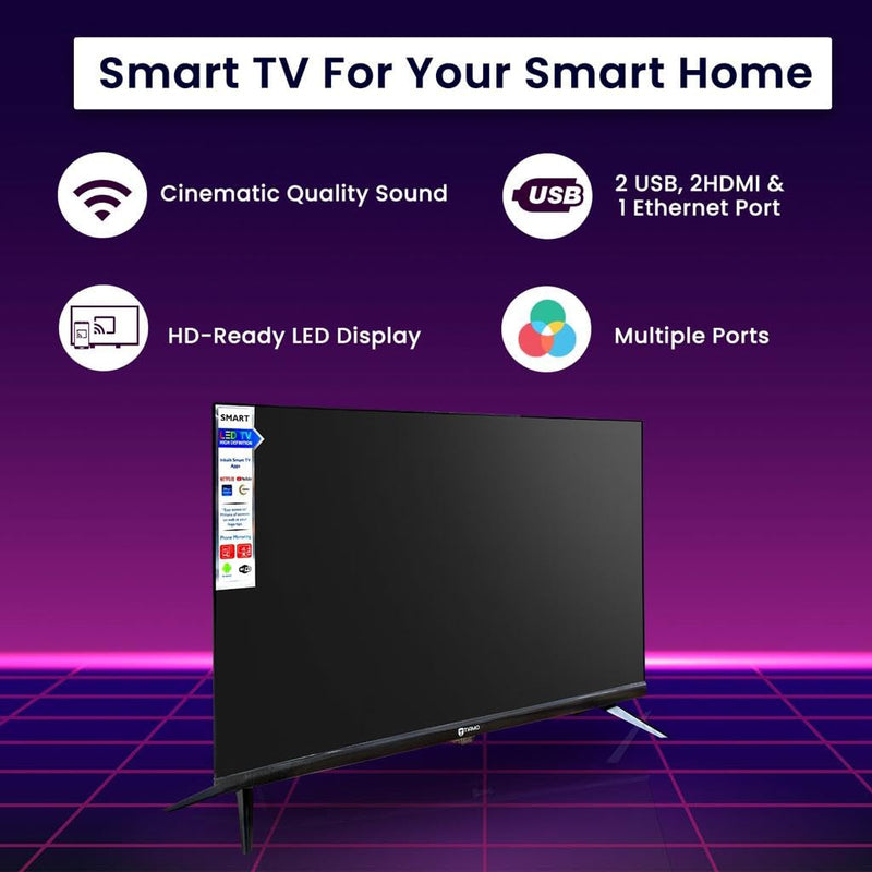 TIAMO 80Cm (32 Inch) Smart LED TV Android HD Frame-Less Series with Built-in Wi-Fi Pre-Installed Apps Slim and Sleek 2 Years Warranty (Black)