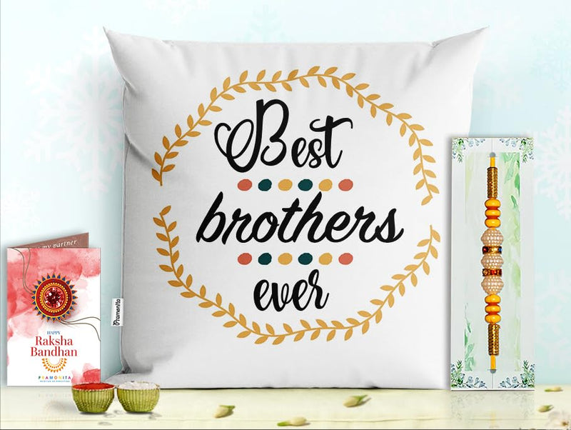 Pillow Rakhi for Brother with Gift - Rakhi with Rakhi Cushion with Filler Greeting Card- Rakhi for Brother, Gifts for Brother, Gifts for Rakhi, Gifts for Rakshabandhan Rakhi Gifts-PA-CU-08