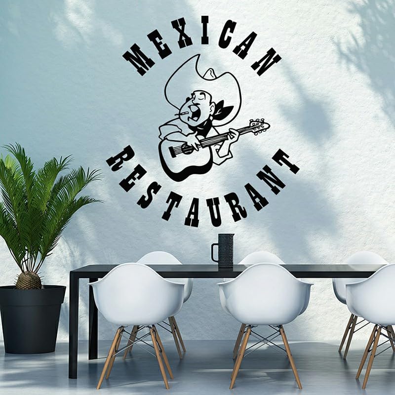 GADGETS WRAP Vinyl Mexican Restaurant Sign Folk Music Sombrero Guitar Wall Sticker Vinyl Black