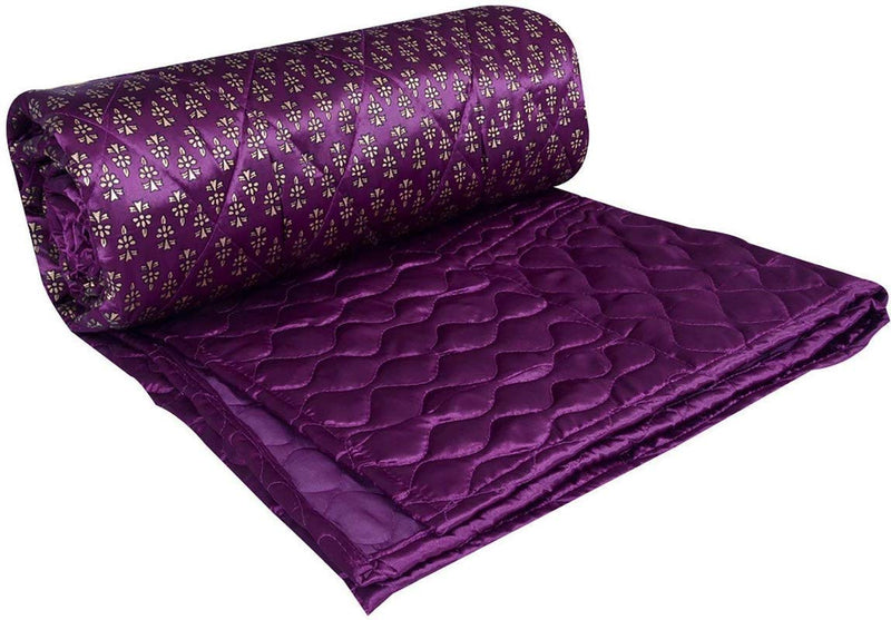 S J Art & Craft 150 TC Double Bed Jaipuri Razai Sattin Gold Print Jaipuri rajai Ac Quilt for All Season Soft Light Weight Rajasthani Traditional Comforter 86x105 inch Purple, Pack of 1