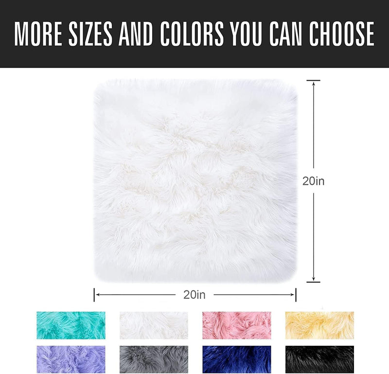 CottonFry Faux Sheepskin Fur Area Rugs Round Fur Throw Rug Floor Mat Circular Carpet for Bedroom Soft Circle Kids Play Mat for Nursery (White Square, 18x18)