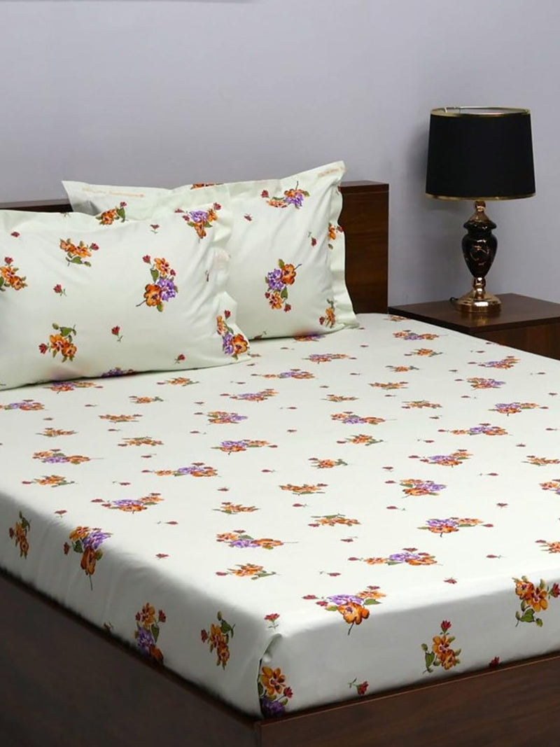 Bombay Dyeing King Size 180 TC 100% Cotton Bedsheet with 2 Pillow Cover- 525B Floral Collection - Size: 274cm x 274cm - 7503 Orange