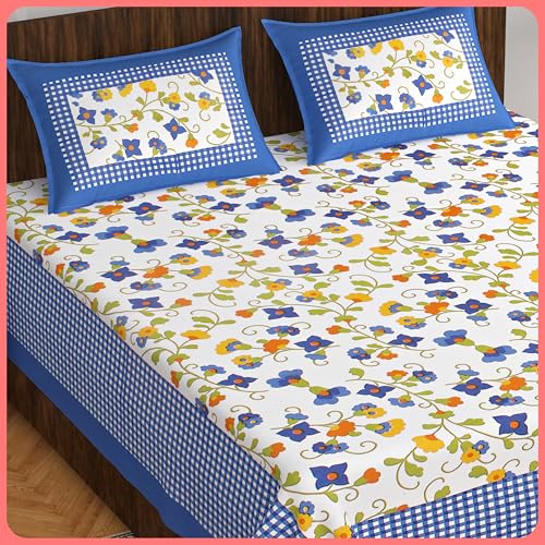 100% Cotton Double Bedsheet for Double Bed King Size Traditional Jaipuri Bedsheet with 2 Pillow Covers - Multi53