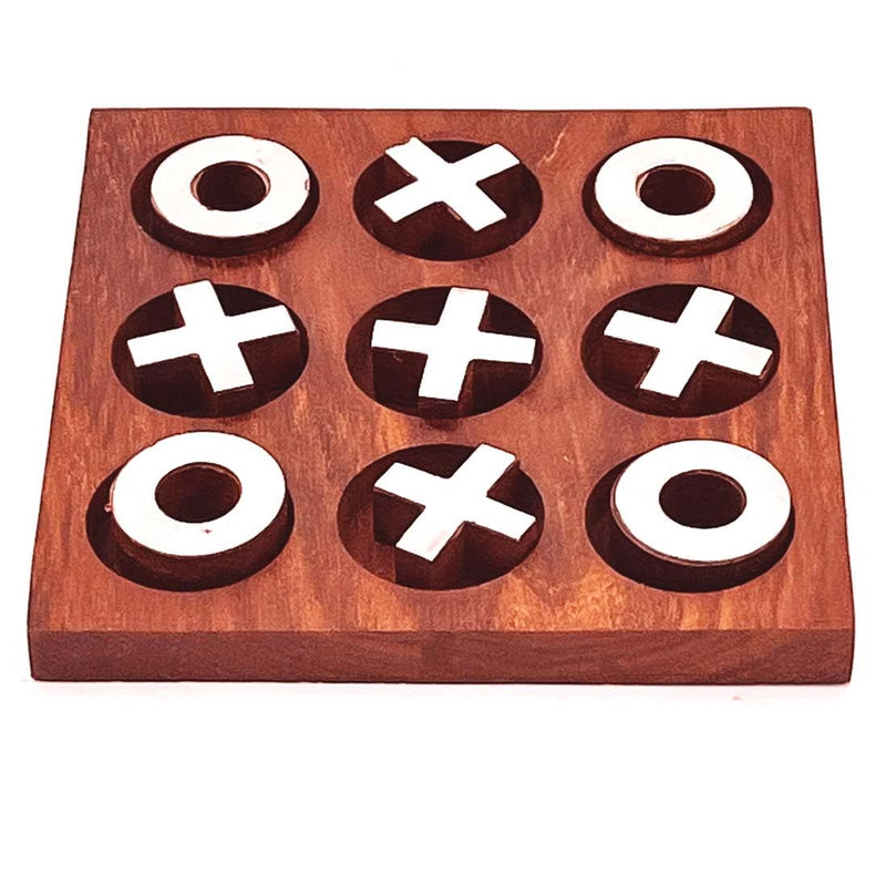 Zyntix Handmade Puzzle Wooden Toys Game Tie-Tac-Toe Silver Game for Kids Wooden Toys Increase Brain Power Traditional Challenging Board Game for Kids and Adults (Round)