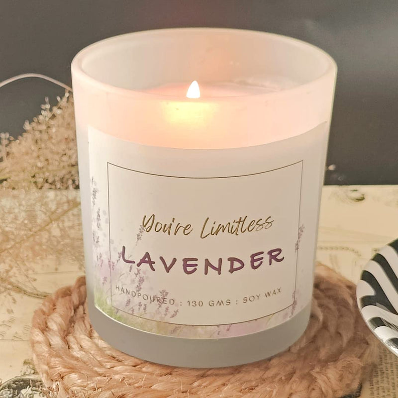 THE TINGE Lavender Scented Hand Poured Smokeless Pure Soy Wax Candle I Upto 30 Hours I for Diwali Gift I Home Decor, Birthday Gift Fragrance Candle