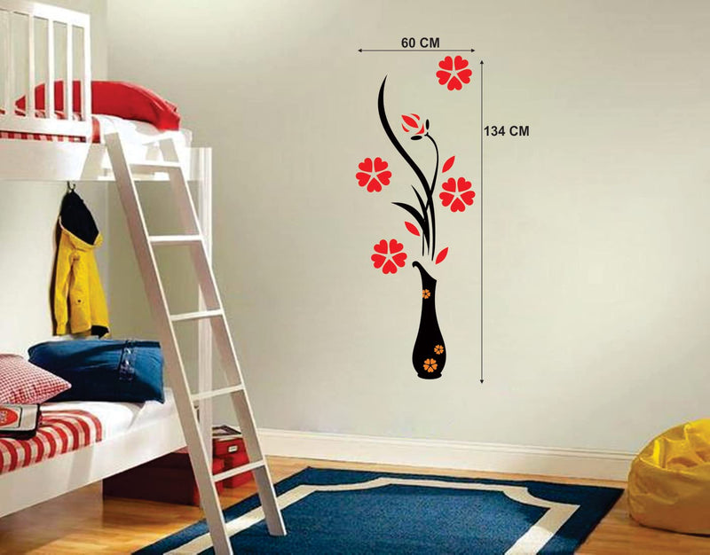 ESP Creation Combo Set of 2 Orange Tree | Flower Vase Red Wall Decals for Hall, Bedroom & Kitchen