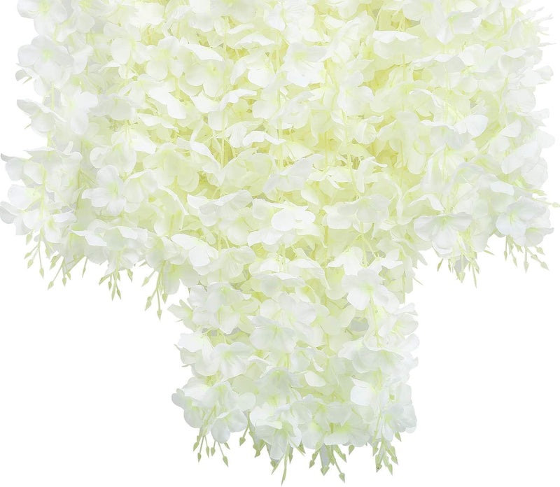 SWADESI STUFF 12 Pack (43.2 FT) Artificial Wisteria Vine Ratta Fake Wisteria Hanging Garland Silk Long Hanging Bush Flowers String Home Party Wedding Decor (White) (WHITE)