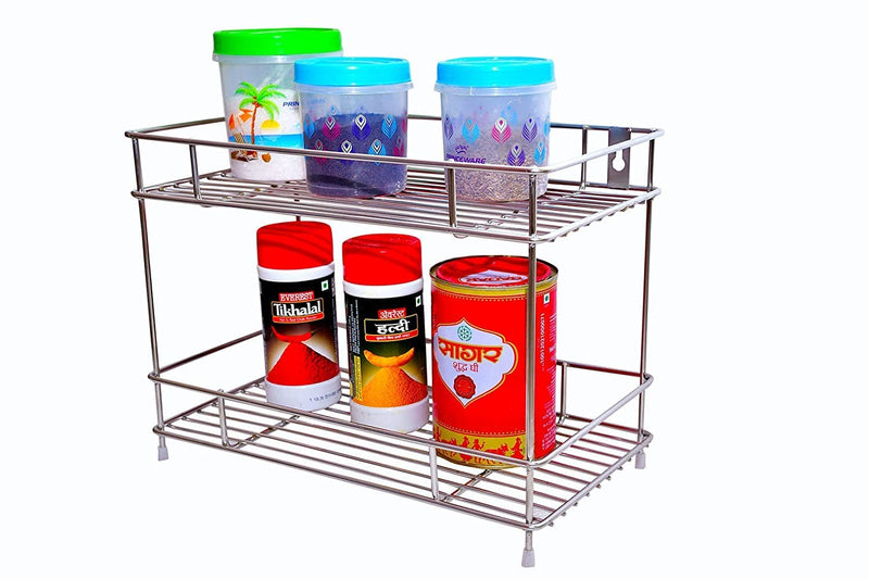 Zepdos Stainless Steel 2-Tier Kitchen Rack & Organizer Spice Rack & Container Organizer, Utensils Dishes Spices Jar Holder Rack & Cup & Glass Holder (2 Layer Rack, Tiered Shelf), Countertop, Tabletop