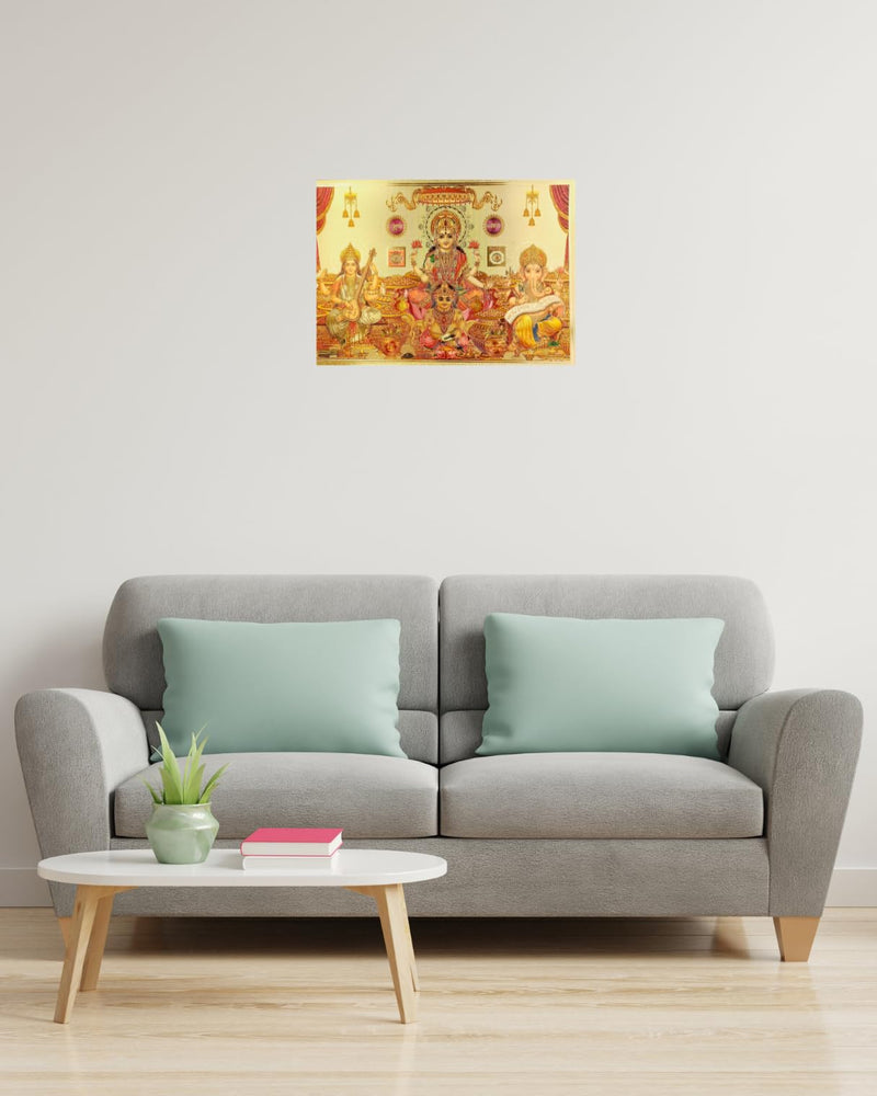 ANNACREATIONS Laxmi Sarsvati Ganesh & Kuber Wall Sticker Vinyl for Pooja Room Office Just Peel & Stick Size 30 X 21 cm Pack of 1