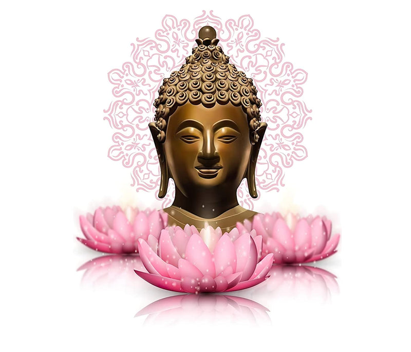 Techgifti Flowers Buddha Lotus Wall Sticker for Motivational,Living Room, Bedroom, Kids Room, Office (Size - 49CM X 58CM)