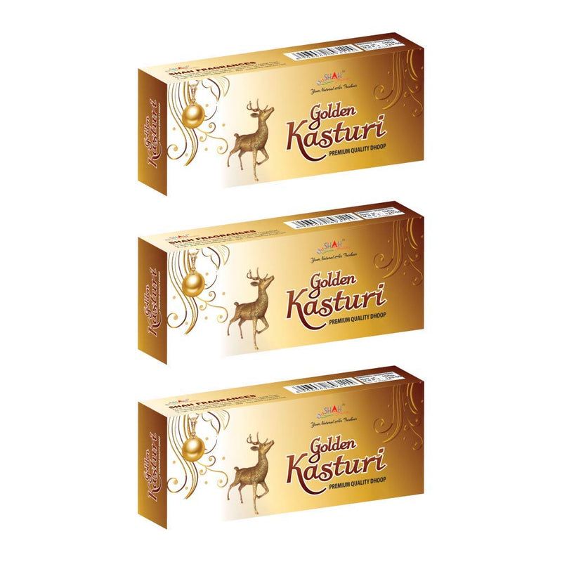 Shah Fragrances Golden Kasturi Premium Dhoop Sticks Box Packs (Pack of 3 * 100 grams)