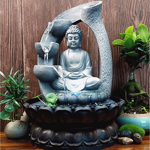 Xshelley 11 inch Buddha Resin Tabletop Fountain Decoration